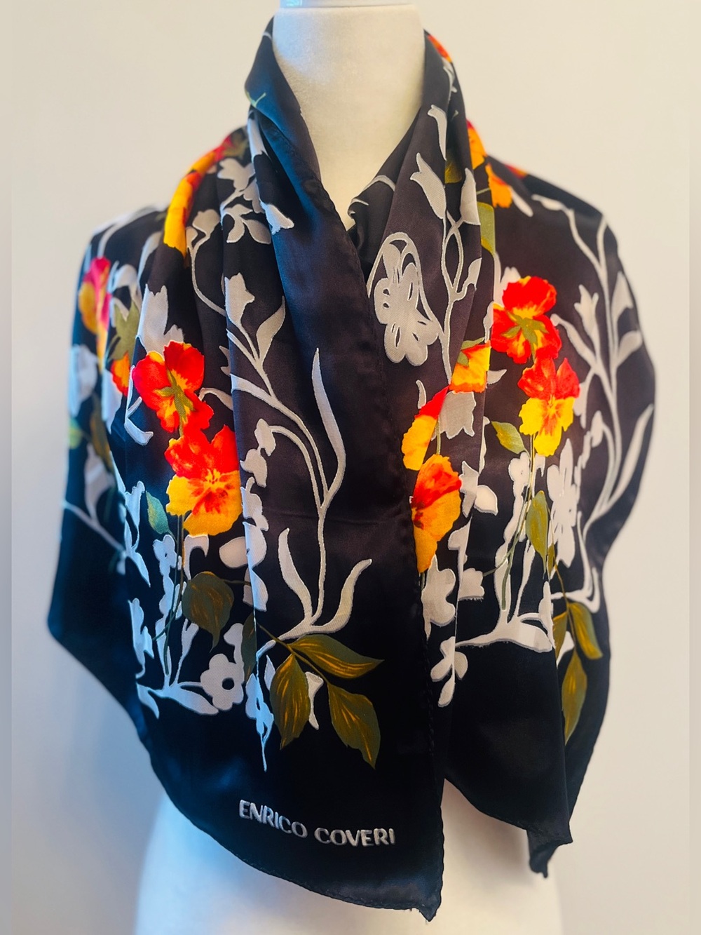 Enrico Coveri 100% silk floral scarf Vintage 80’s made in Italy